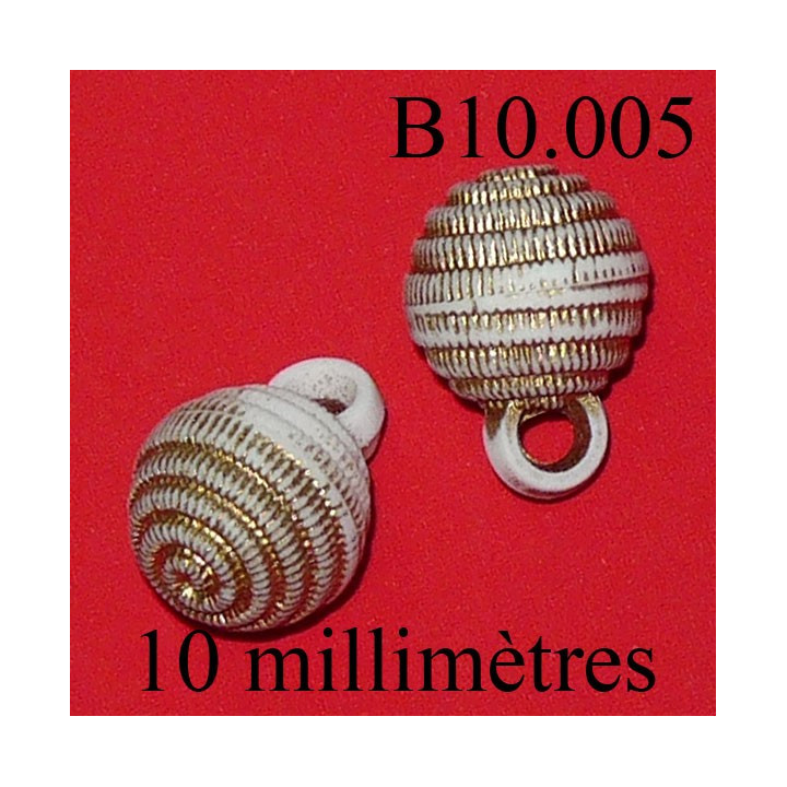 bouton 10 mm couleur blanc et doré accroche avec anneau