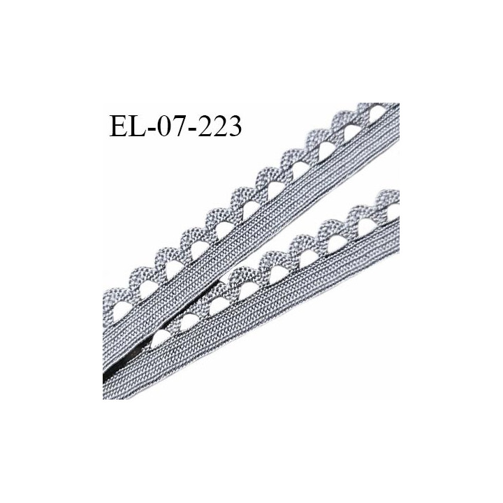 Elastique picot 7 mm lingerie haut de gamme couleur gris largeur 7 mm + 7 mm de picots allongement +100% prix au mètre