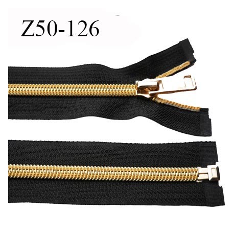 Fermeture zip 50 cm noir séparable avec glissière nylon couleur doré ou or largeur 3.3 cm largeur de la glissière 6 mm