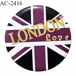 Pin's décor ornement couleur noir et violet inscription London Love diamètre 30 mm épaisseur 4 mm prix à la pièce