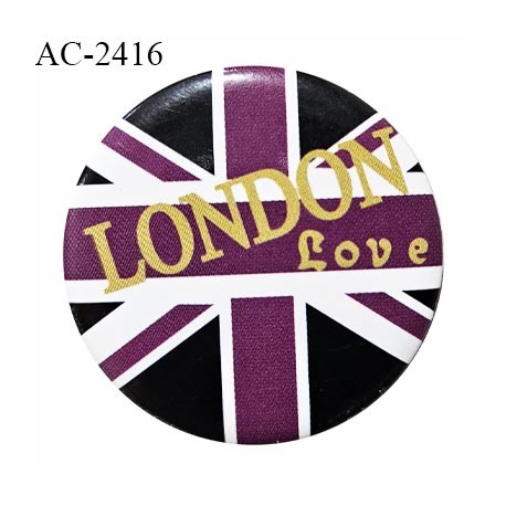 Pin's décor ornement couleur noir et violet inscription London Love diamètre 30 mm épaisseur 4 mm prix à la pièce