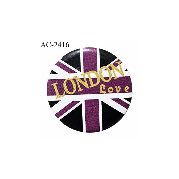 Pin's décor ornement couleur noir et violet inscription London Love diamètre 30 mm épaisseur 4 mm prix à la pièce