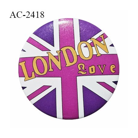 Pin's décor ornement couleur rose et violet inscription London Love diamètre 30 mm épaisseur 4 mm prix à la pièce