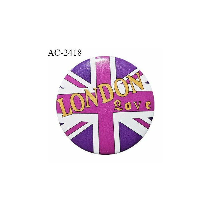 Pin's décor ornement couleur rose et violet inscription London Love diamètre 30 mm épaisseur 4 mm prix à la pièce