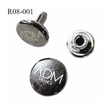 Rivet couleur argent inscription ADM France diamètre 8 mm épaisseur 2 mm prix à la pièce composée de 2 éléments