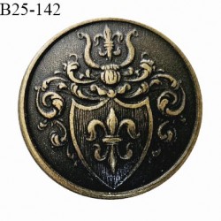 Bouton 25 mm métal avec motif blason couleur laiton diamètre 25 mm épaisseur 4 mm prix à la pièce