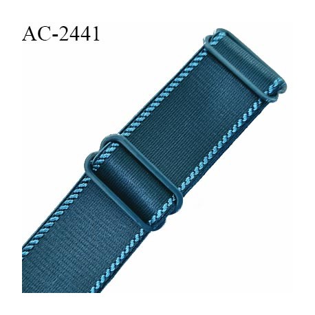 Bretelle lingerie SG 24 mm très haut de gamme couleur bleu cyprès avec 2 barrettes largeur 24 mm longueur 19 cm