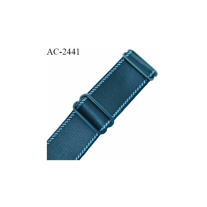 Bretelle lingerie SG 24 mm très haut de gamme couleur bleu cyprès avec 2 barrettes largeur 24 mm longueur 19 cm