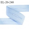 Elastique boutonnière 20 mm couleur bleu ciel bonne élasticité allongement +70% largeur 20 mm prix au mètre