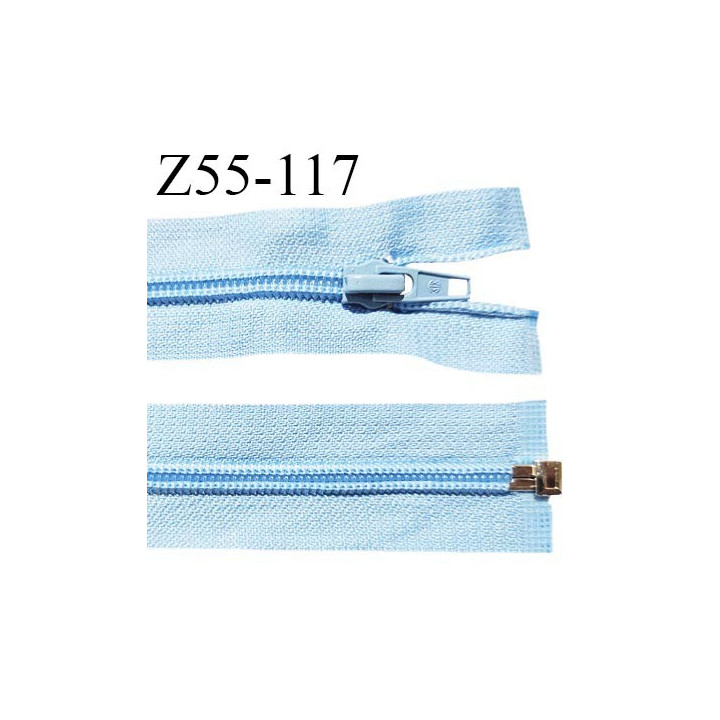 Fermeture zip 55 cm séparable couleur zip glissière couleur bleu ciel largeur 7 mm longueur 55 cm largeur 32 mm prix à l'unité