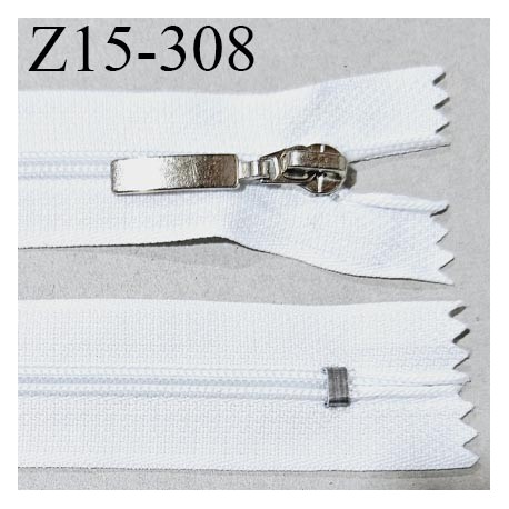 Fermeture 15 cm couleur blanc non séparable zip glissière nylon curseur métal longueur 15 cm prix à l'unité