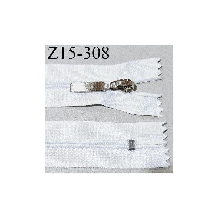 Fermeture 15 cm couleur blanc non séparable zip glissière nylon curseur métal longueur 15 cm prix à l'unité
