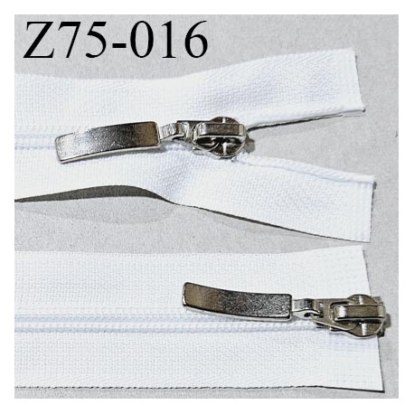 Fermeture zip 75 cm double curseurs couleur blanc largeur 2.8 cm longueur 75 cm prix à la pièce