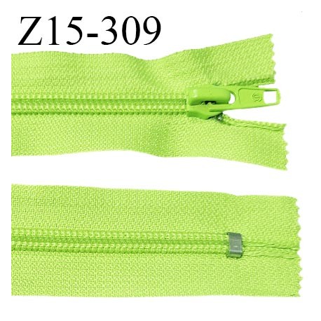 Fermeture zip 15 cm couleur vert fluo non séparable largeur 3.4 cm glissière nylon largeur 7 mm longueur 15 cm prix à l'unité