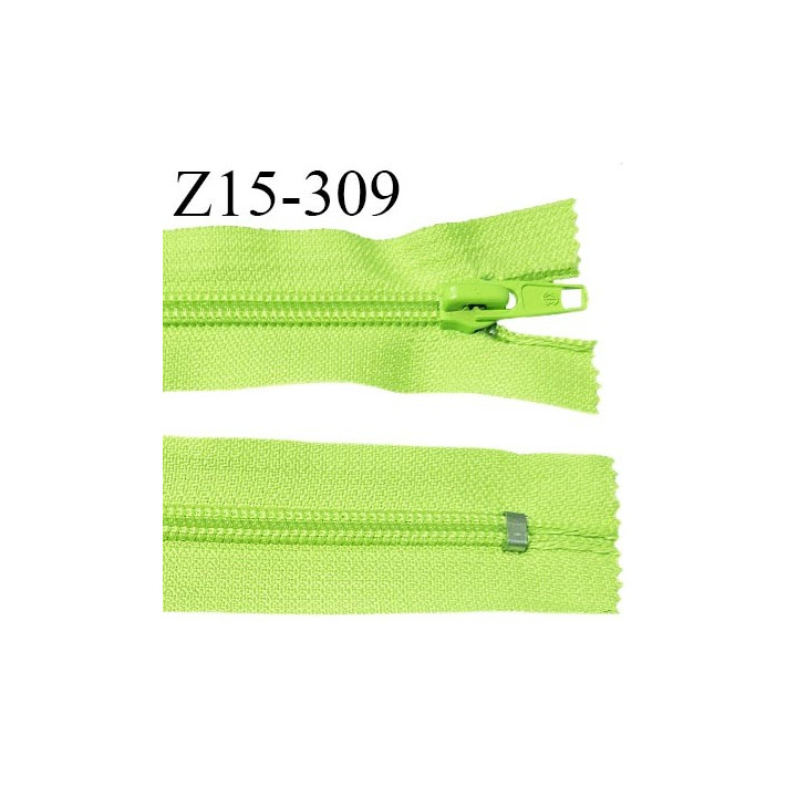 Fermeture zip 15 cm couleur vert fluo non séparable largeur 3.4 cm glissière nylon largeur 7 mm longueur 15 cm prix à l'unité