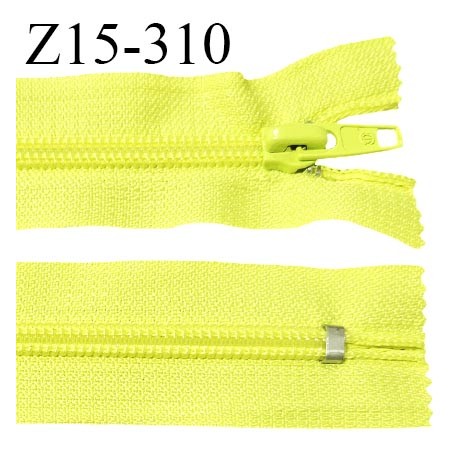 Fermeture zip 15 cm couleur jaune fluo non séparable largeur 3.4 cm glissière nylon largeur 7 mm longueur 15 cm prix à l'unité