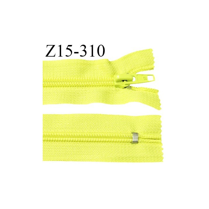 Fermeture zip 15 cm couleur jaune fluo non séparable largeur 3.4 cm glissière nylon largeur 7 mm longueur 15 cm prix à l'unité