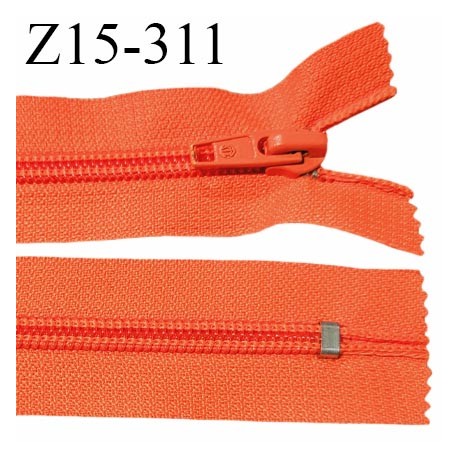 Fermeture zip 15 cm couleur orange fluo non séparable largeur 3.4 cm glissière nylon largeur 7 mm longueur 15 cm prix à l'unité