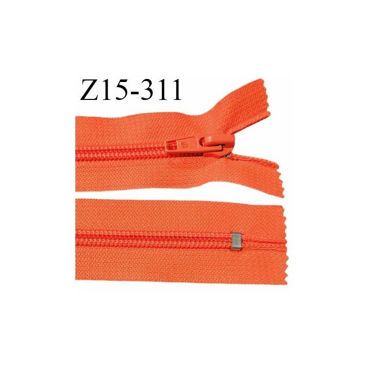 Fermeture zip 15 cm couleur orange fluo non séparable largeur 3.4 cm glissière nylon largeur 7 mm longueur 15 cm prix à l'unité