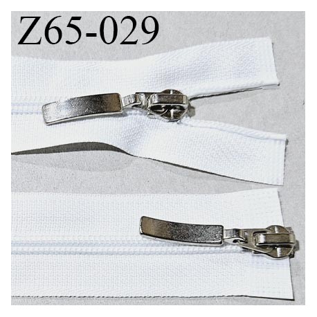 Fermeture zip 65 cm double curseurs couleur blanc largeur 2.8 cm longueur 65 cm prix à la pièce