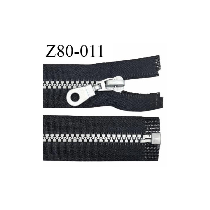 Fermeture zip 80 cm haut de gamme couleur noir largeur 3.2 cm glissière moulée séparable couleur gris longueur 80 cm
