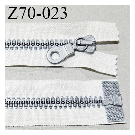 Fermeture zip 70 cm haut de gamme couleur naturel largeur 3.2 cm glissière moulée séparable couleur gris longueur 70 cm
