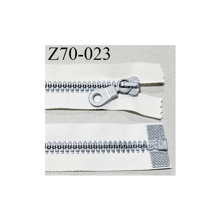 Fermeture zip 70 cm haut de gamme couleur naturel largeur 3.2 cm glissière moulée séparable couleur gris longueur 70 cm