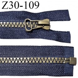 Fermeture zip 28 cm haut de gamme couleur bleu largeur 3.2 cm glissière moulée séparable couleur doré vieilli longueur 28 cm