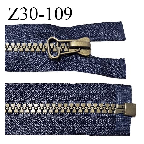 Fermeture zip 28 cm haut de gamme couleur bleu largeur 3.2 cm glissière moulée séparable couleur doré vieilli longueur 28 cm