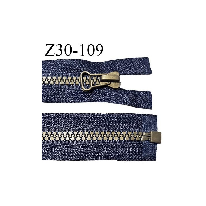Fermeture zip 28 cm haut de gamme couleur bleu largeur 3.2 cm glissière moulée séparable couleur doré vieilli longueur 28 cm