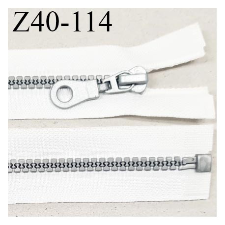 Fermeture zip 40 cm haut de gamme couleur blanc largeur 3.2 cm glissière moulée séparable couleur gris longueur 40 cm