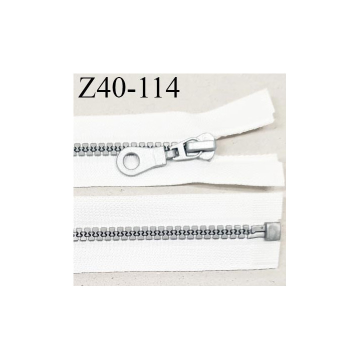 Fermeture zip 40 cm haut de gamme couleur blanc largeur 3.2 cm glissière moulée séparable couleur gris longueur 40 cm