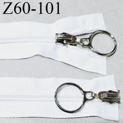 Fermeture zip 60 cm double curseur couleur blanc largeur 3 cm zip nylon largeur du zip 5 mm prix à l'unité