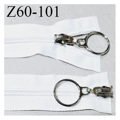 Fermeture zip 60 cm double curseur couleur blanc largeur 3 cm zip nylon largeur du zip 5 mm prix à l'unité