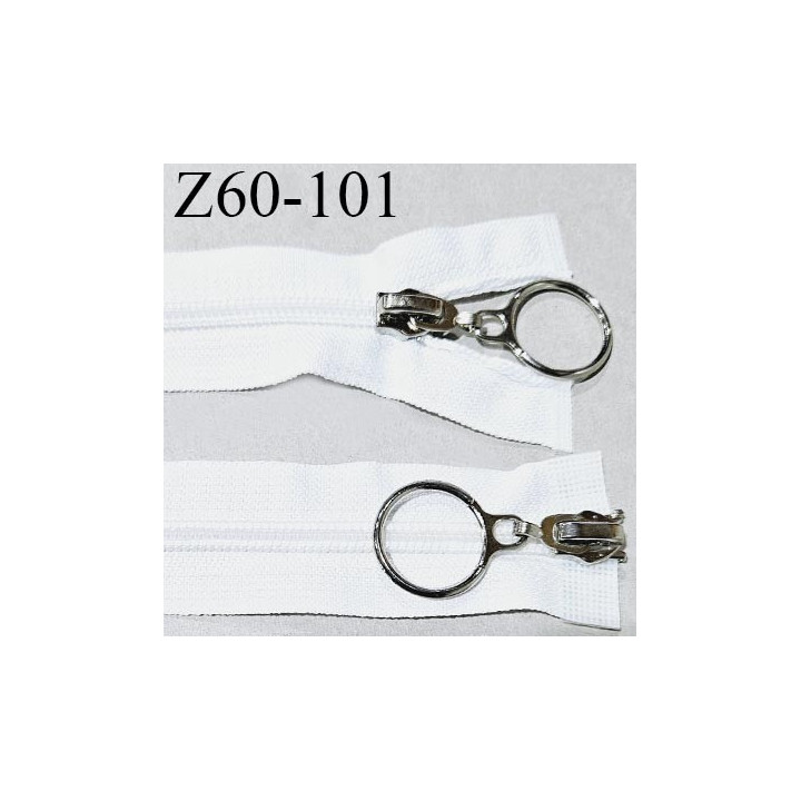 Fermeture zip 60 cm double curseur couleur blanc largeur 3 cm zip nylon largeur du zip 5 mm prix à l'unité