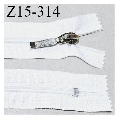 Fermeture 15 cm couleur blanc non séparable zip glissière nylon curseur métal longueur 15 cm largeur 2.8 cm