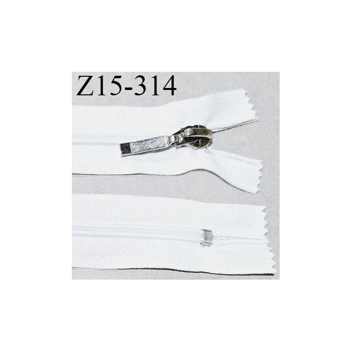 Fermeture 15 cm couleur blanc non séparable zip glissière nylon curseur métal longueur 15 cm largeur 2.8 cm