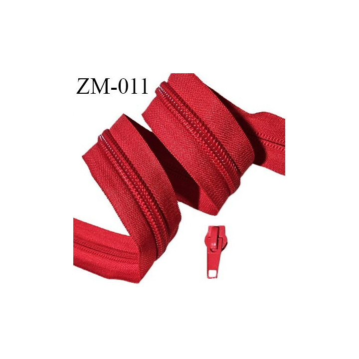 Fermeture zip au mètre couleur rouge largeur 40 mm largeur du zip nylon 10 mm 1 curseur pour 1 mètre