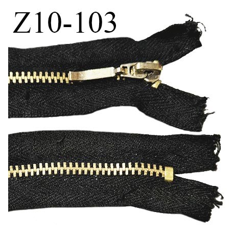 Fermeture zip 10 cm couleur noir longueur 10 cm largeur 3 cm non séparable glissière métal couleur doré