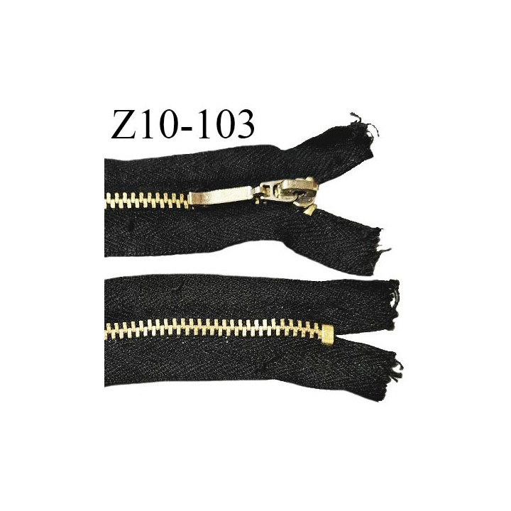 Fermeture zip 10 cm couleur noir longueur 10 cm largeur 3 cm non séparable glissière métal couleur doré