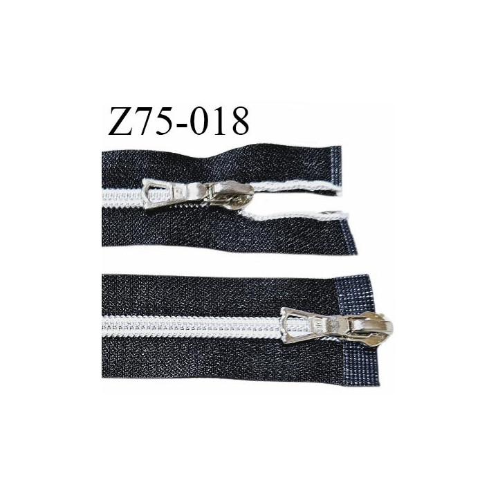 Fermeture zip 75 cm double curseur couleur noir largeur 3.2 cm longueur 75 cm largeur de la glissière nylon 7 mm