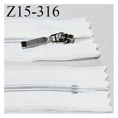 Fermeture 15 cm couleur blanc non séparable zip glissière nylon curseur métal longueur 15 cm largeur 2.8 cm