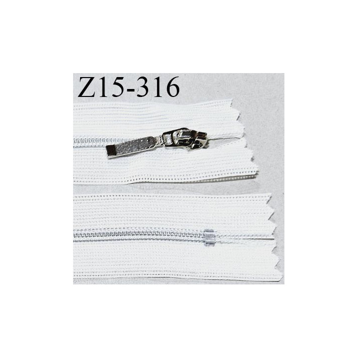 Fermeture 15 cm couleur blanc non séparable zip glissière nylon curseur métal longueur 15 cm largeur 2.8 cm