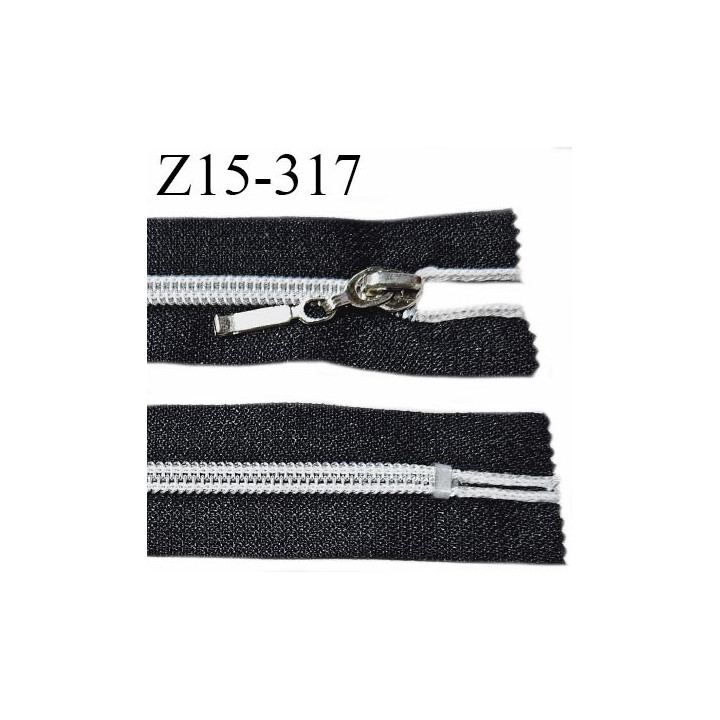 Fermeture zip 15 cm non séparable couleur noir longueur 15 cm largeur 2.7 cm glissière nylon curseur métal largeur 6 mm