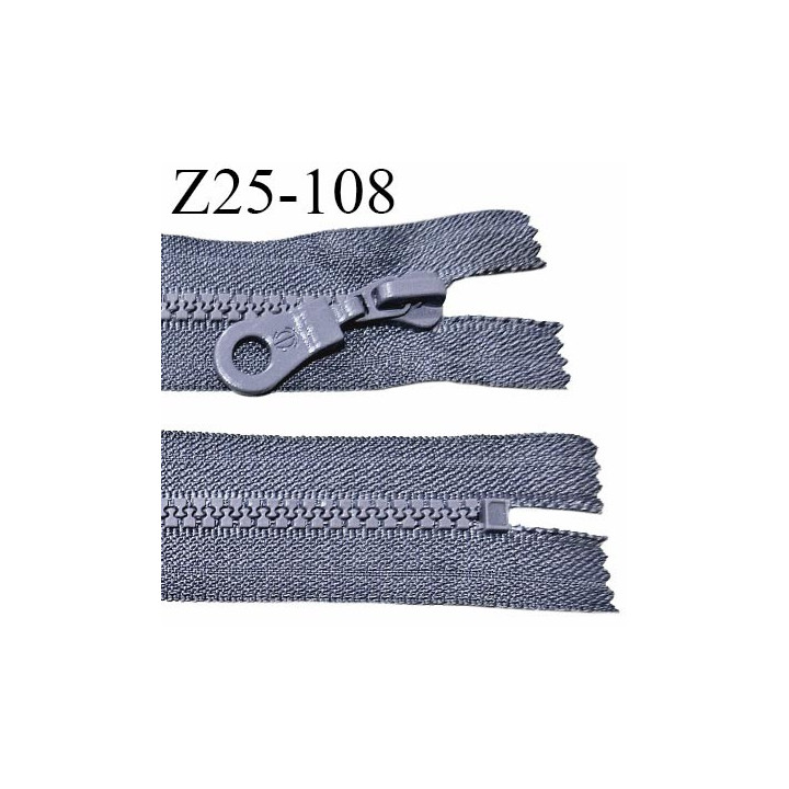 Fermeture zip moulée 25 cm non séparable couleur gris largeur 3.2 cm zip nylon 25 cm largeur 6 mm prix au mètre
