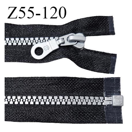 Fermeture zip 55 cm haut de gamme couleur noir largeur 3.2 cm glissière moulée séparable couleur gris longueur 55 cm