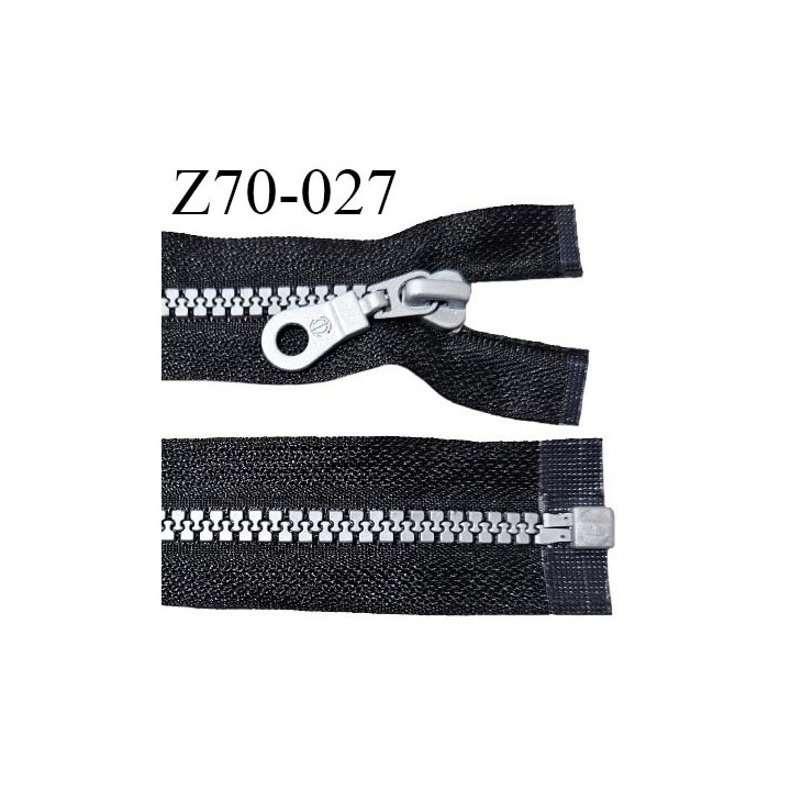Fermeture zip 70 cm haut de gamme couleur noir largeur 3.2 cm glissière moulée séparable couleur gris longueur 70 cm