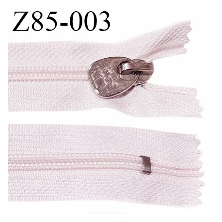 Fermeture zip 90 cm non séparable couleur rose pâle glissière nylon largeur 6.5 mm longueur 90 cm curseur métal gravé