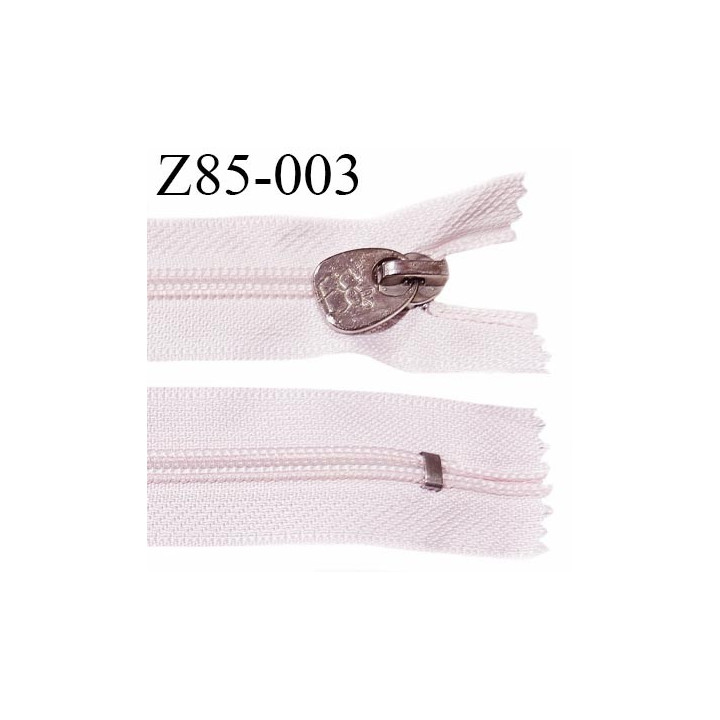 Fermeture zip 90 cm non séparable couleur rose pâle glissière nylon largeur 6.5 mm longueur 90 cm curseur métal gravé