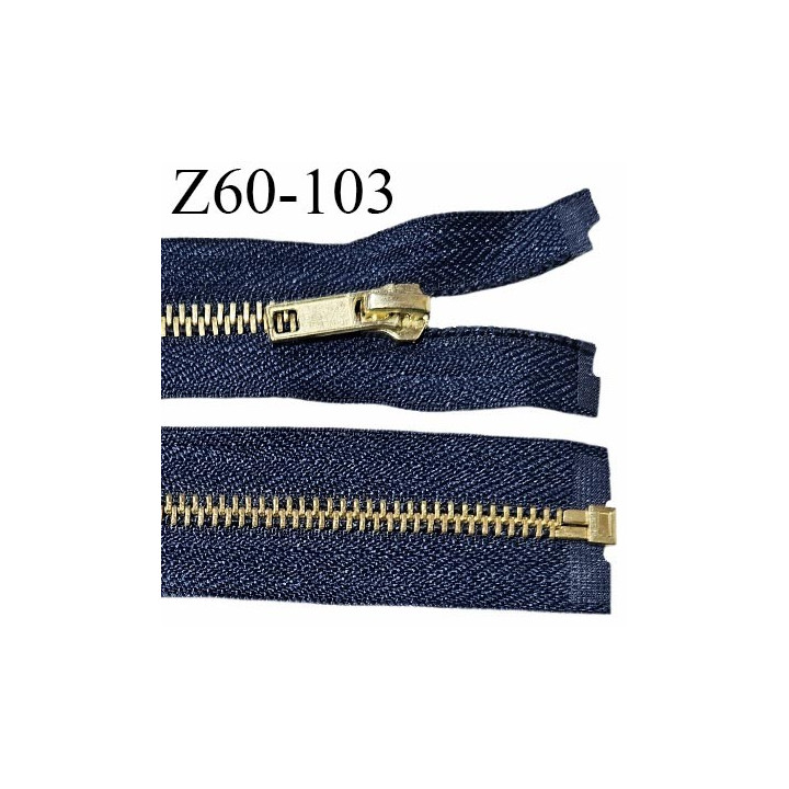 Fermeture 60 cm séparable couleur bleu marine glissière métal zip glissière couleur or largeur 6 mm longueur 60 cm